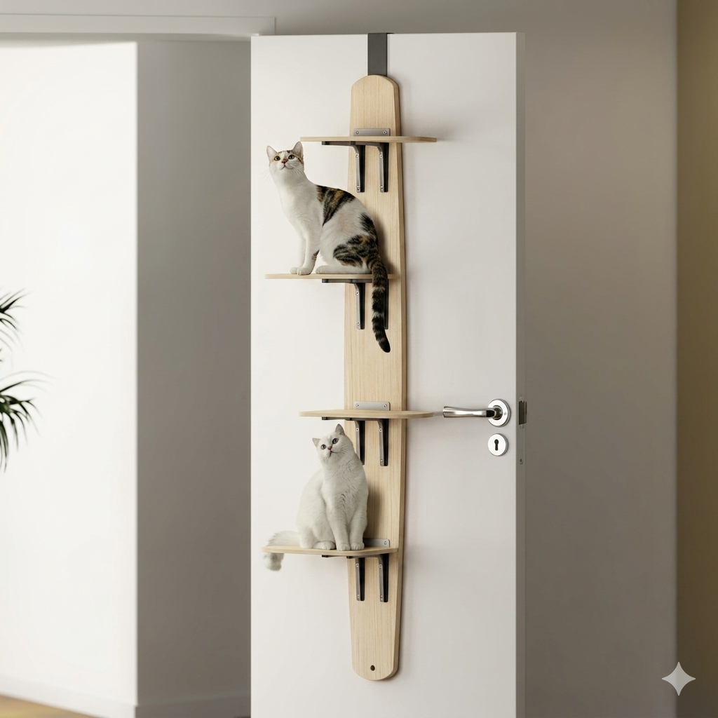 Natural Wood Over-door Cat Tree