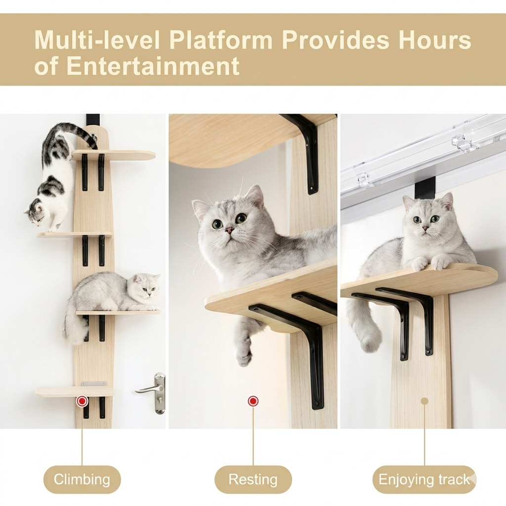 Natural Wood Over-door Cat Tree